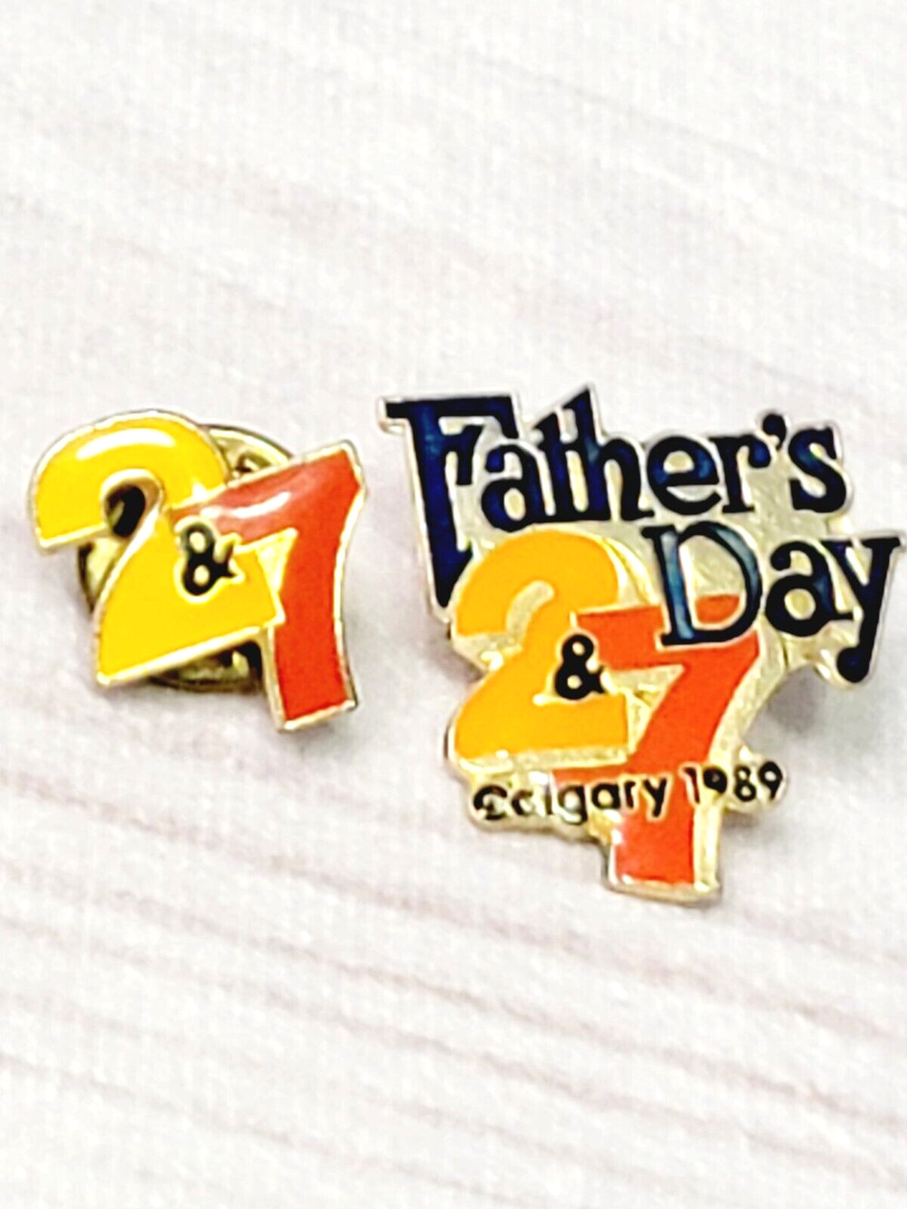 Fathers Day 2 & 7 Calgary 1989 Pins TV Media Enamel Lapel Pins Lot of 2